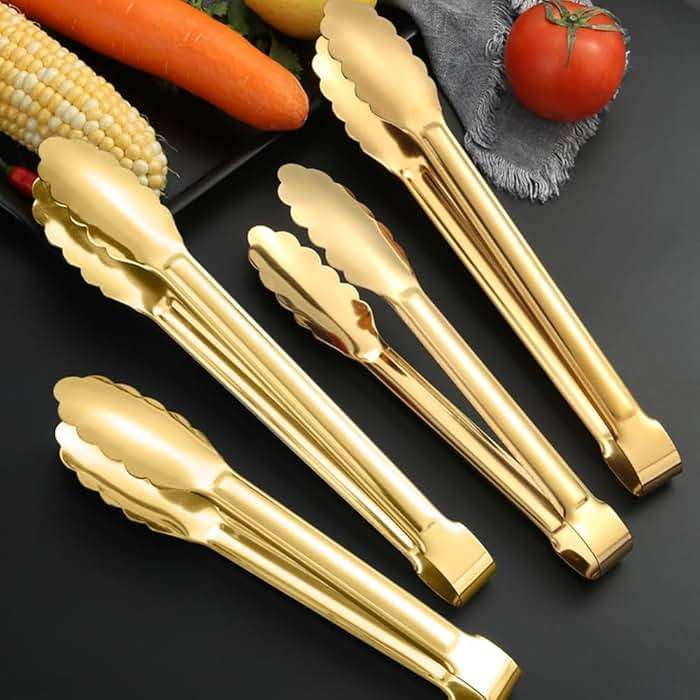 IAXSEE 4 PCS Serving Tongs Gold Tongs 9 Inch Serving Utensils Stainless Steel Serving Tongs for Salad Buffet Appetizer Dessert Tong for Food Parties (9 INCH, gold) - Image 4