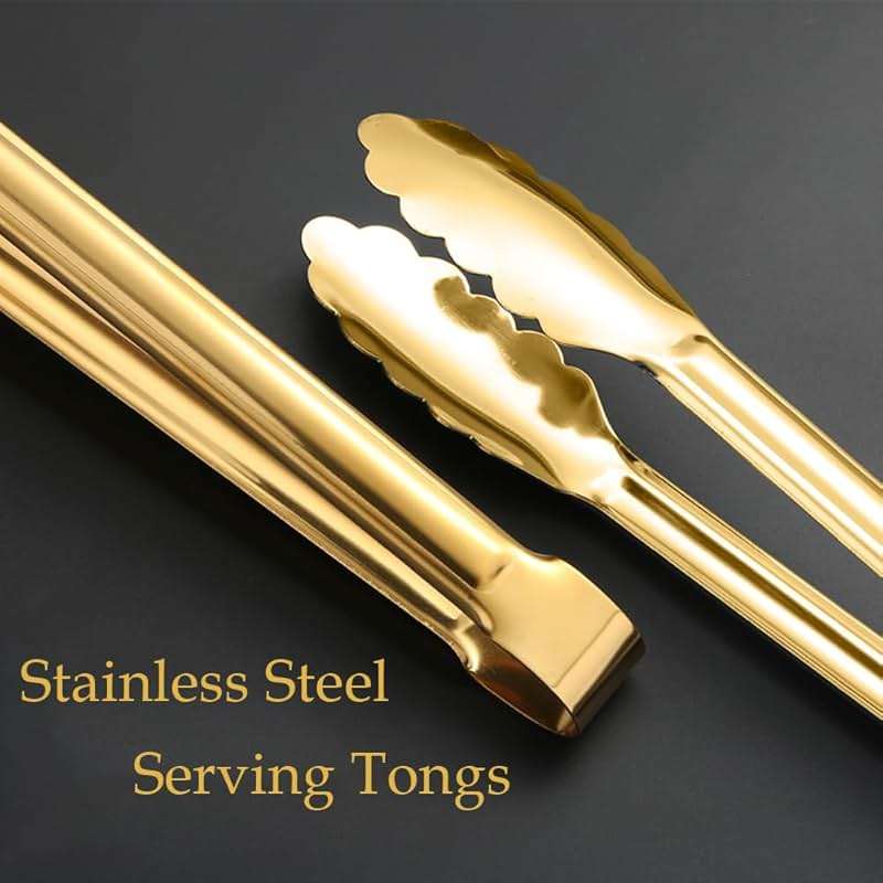 IAXSEE 4 PCS Serving Tongs Gold Tongs 9 Inch Serving Utensils Stainless Steel Serving Tongs for Salad Buffet Appetizer Dessert Tong for Food Parties (9 INCH, gold) - Image 5