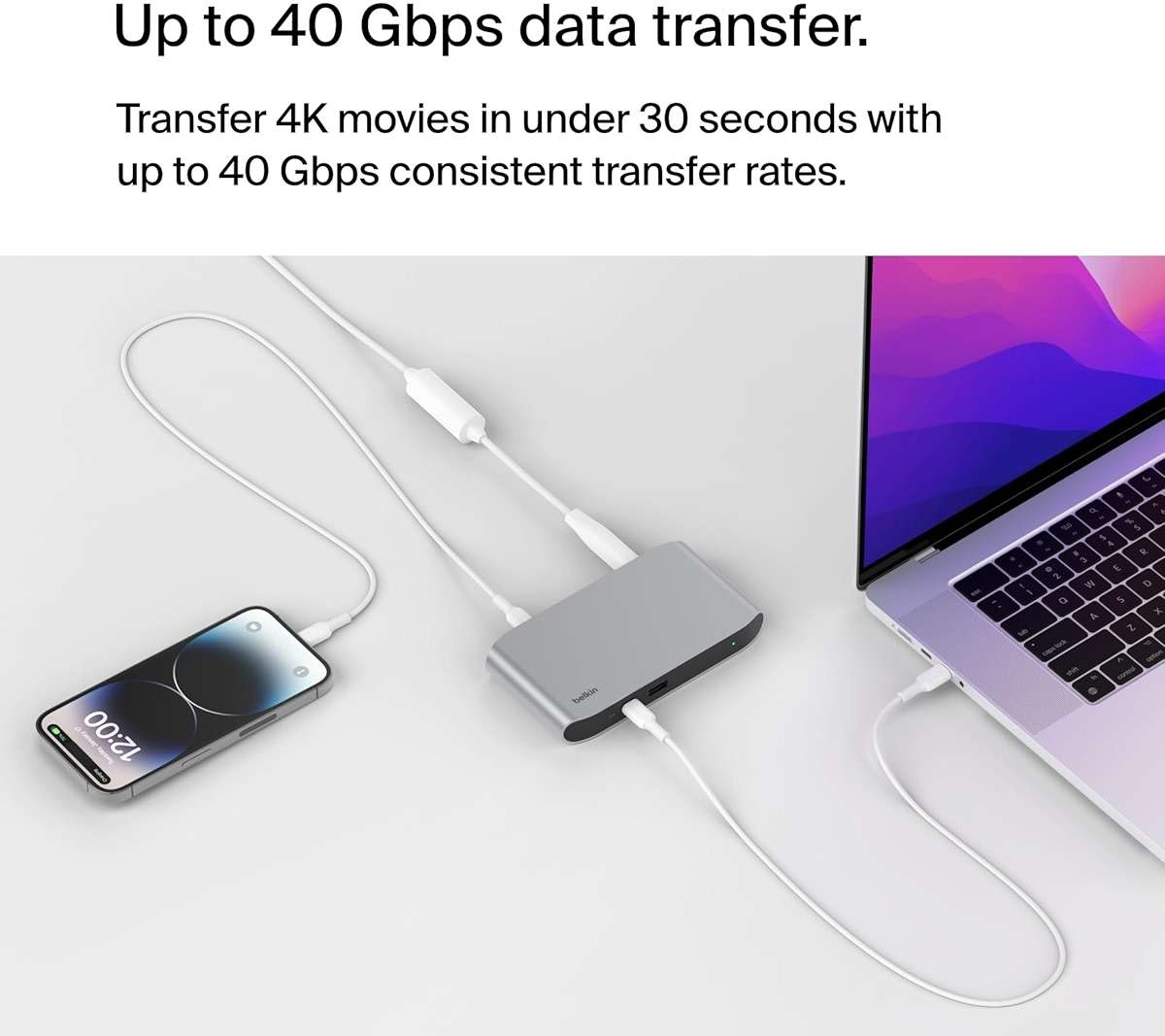 Belkin Connect Thunderbolt 4 Docking Station, 5-in-1 USB-C Multiport Core Hub w/ 96W Power Delivery for Mac, Windows, Single 8K or Dual 4K Display, Thunderbolt 4 Cable & Power Supply Included - Image 3
