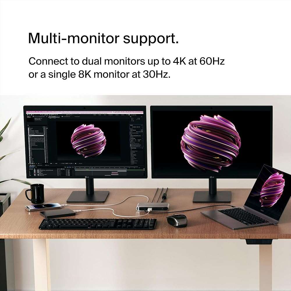 Belkin Connect Thunderbolt 4 Docking Station, 5-in-1 USB-C Multiport Core Hub w/ 96W Power Delivery for Mac, Windows, Single 8K or Dual 4K Display, Thunderbolt 4 Cable & Power Supply Included - Image 4