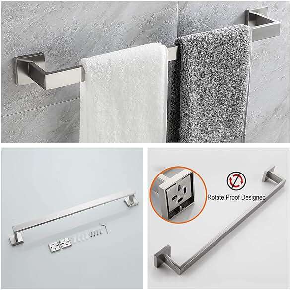 Bathroom Hardware Set 10 Piece Brush Nickel Bathroom Accessories Set SUS304 Towel Bar Set Includes 2 Towel Bar 24 Inch+2 Towel Holder+2 Toilet Paper Holder+4 Towel Hooks (10, Brushed Nickel, 24 Inch) - Image 3
