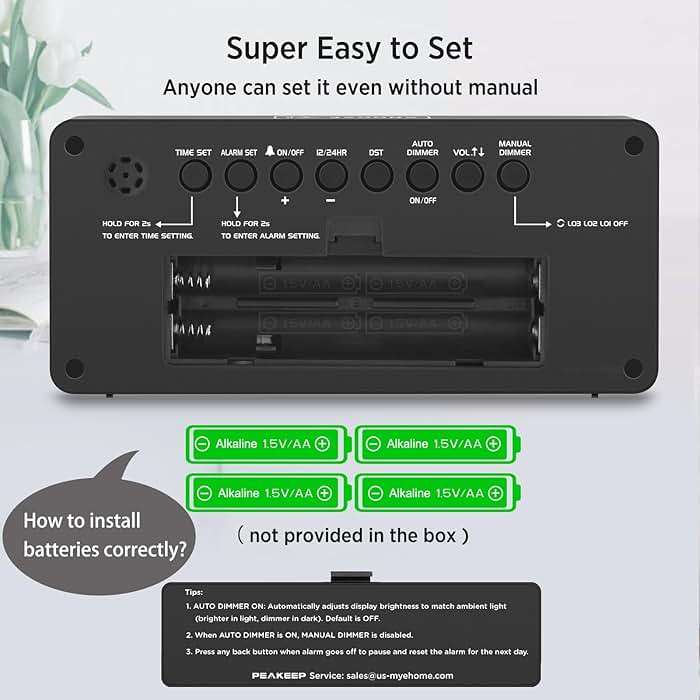 Peakeep Battery Operated Digital Alarm Clock for Bedrooms - Cordless Large Big Numbers 4 Dimmers, Auto Dimming for Seniors, Adjustable Volume Loud Alarm Clock for Heavy Sleepers Adults (Green Digits) - Image 6