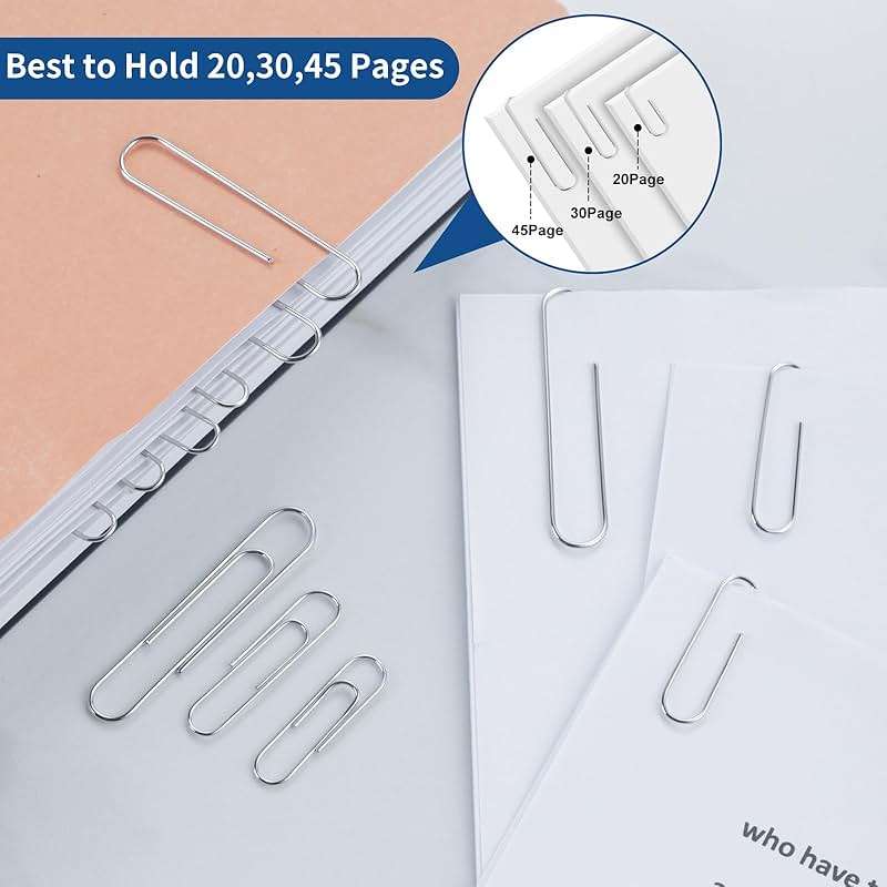 1800 Paper Clips Assorted Sizes Large, Medium and Small, Durable and Rustproof, Paperclips for Office School and Personal Use, Office Supplies Document Organizing (50mm, 33mm, 28mm) (Silver) - Image 4