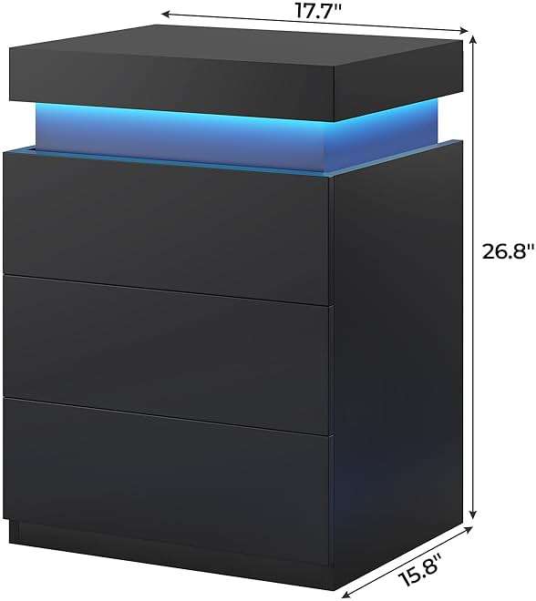 BTHFST LED Nightstands Set of 2,Night Stands for Bedroom Set of 2,Nightstand with Charging Station and Sliding Top,Bedside Table with Power Outlets & Drawers,Modern End Side Table (Black) - Image 2
