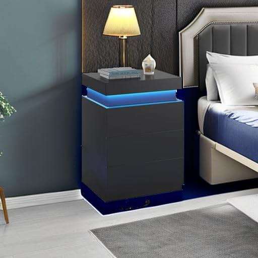 BTHFST LED Nightstands Set of 2,Night Stands for Bedroom Set of 2,Nightstand with Charging Station and Sliding Top,Bedside Table with Power Outlets & Drawers,Modern End Side Table (Black) - Image 6