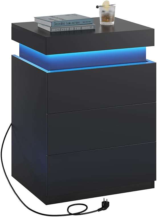BTHFST LED Nightstands Set of 2,Night Stands for Bedroom Set of 2,Nightstand with Charging Station and Sliding Top,Bedside Table with Power Outlets & Drawers,Modern End Side Table (Black) - Image 9