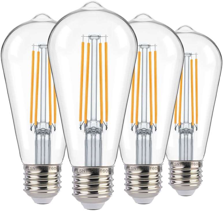 FLSNT Dusk to Dawn Outdoor Sensor ST19 LED Light Bulb, 7W (60W Eqv.), 800LM,Vintage Filament E26 Base, Auto On/Off Photocell Automatic for Energy-Efficient Outdoor Lighting, 2700K Soft White, 4 Pack - Image 1