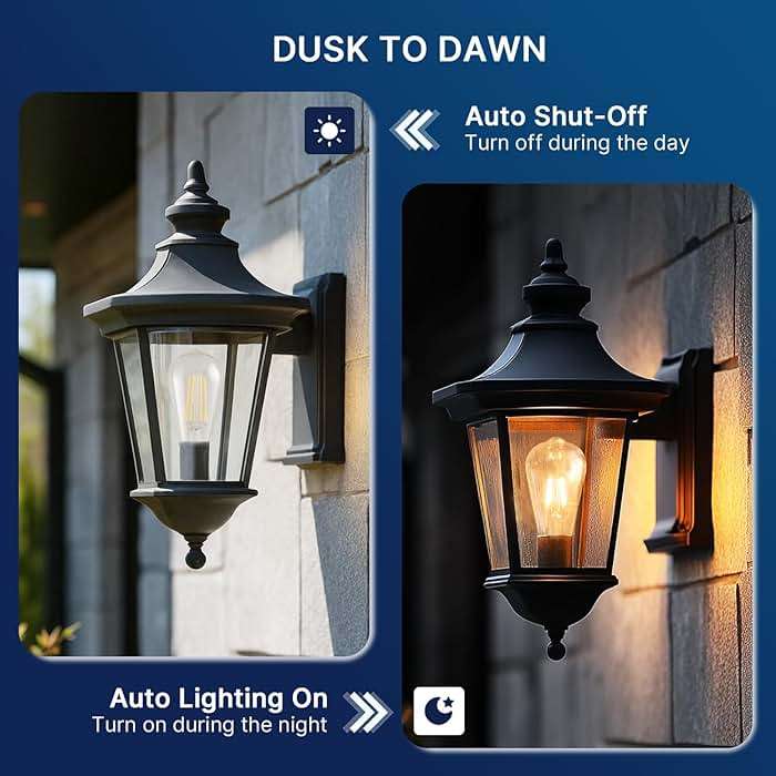 FLSNT Dusk to Dawn Outdoor Sensor ST19 LED Light Bulb, 7W (60W Eqv.), 800LM,Vintage Filament E26 Base, Auto On/Off Photocell Automatic for Energy-Efficient Outdoor Lighting, 2700K Soft White, 4 Pack - Image 2