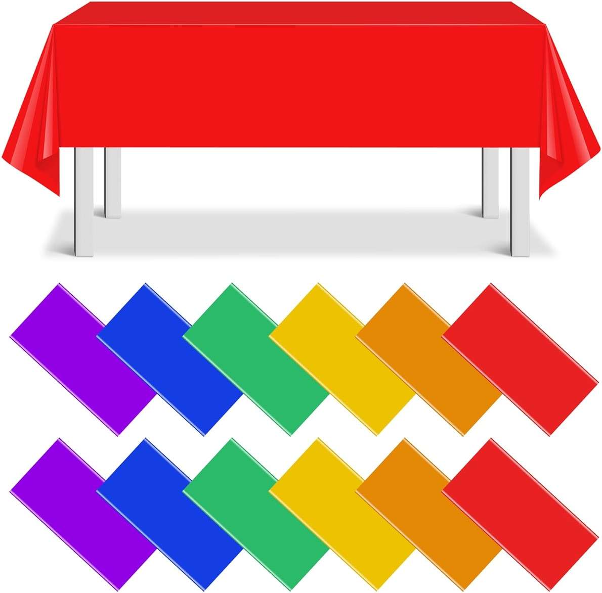 12 Pack Assorted Color Rectangle Plastic Tablecloth Disposable Rainbow Tablecloth Colorful Rectangle Table Covers for Birthday Wedding Fiesta Picnic Home Party Decorations, 6 Color, 54 x 108 Inch - Image 1