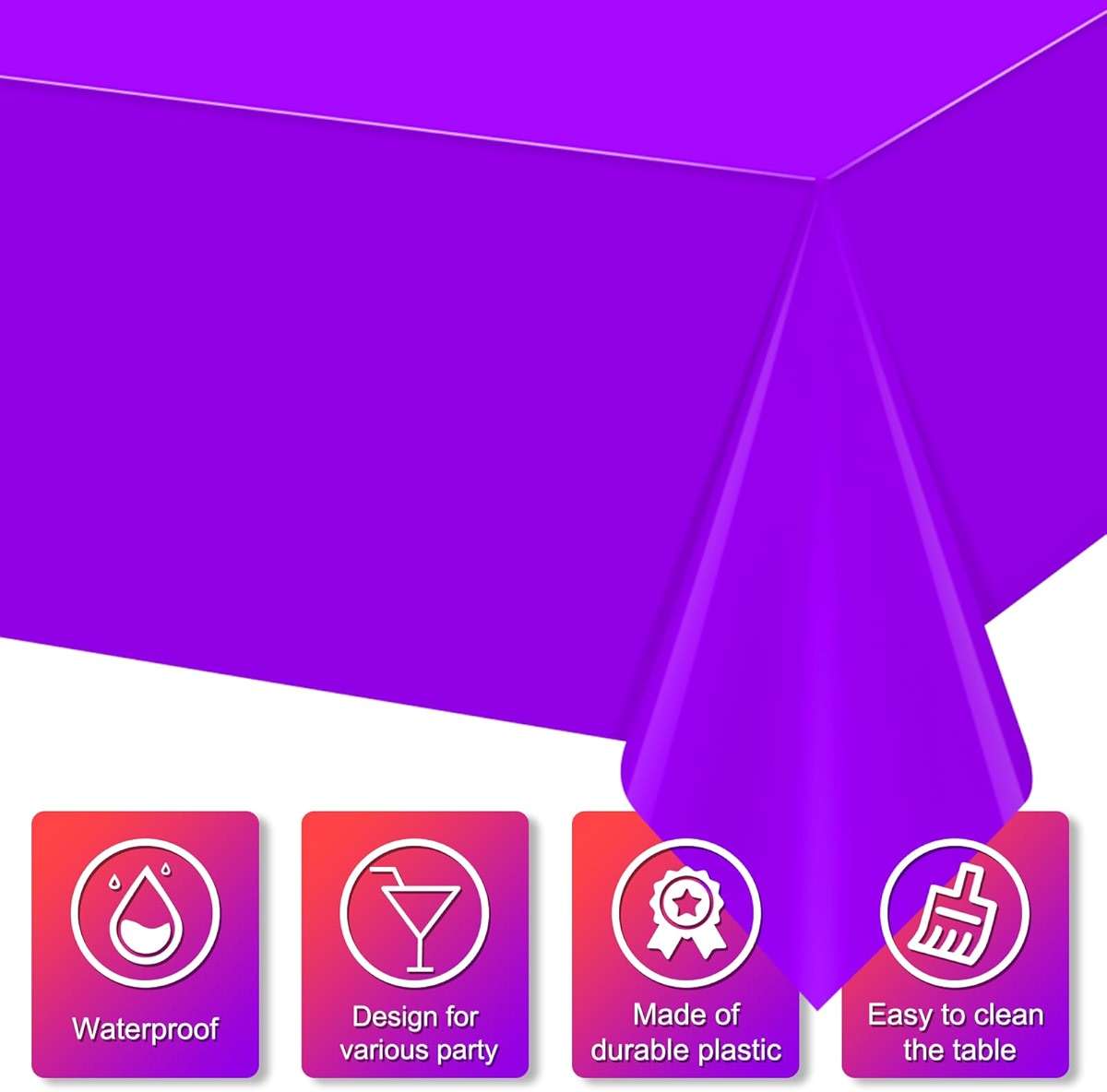 12 Pack Assorted Color Rectangle Plastic Tablecloth Disposable Rainbow Tablecloth Colorful Rectangle Table Covers for Birthday Wedding Fiesta Picnic Home Party Decorations, 6 Color, 54 x 108 Inch - Image 4
