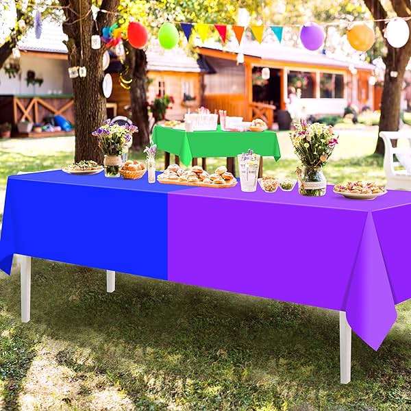 12 Pack Assorted Color Rectangle Plastic Tablecloth Disposable Rainbow Tablecloth Colorful Rectangle Table Covers for Birthday Wedding Fiesta Picnic Home Party Decorations, 6 Color, 54 x 108 Inch - Image 8