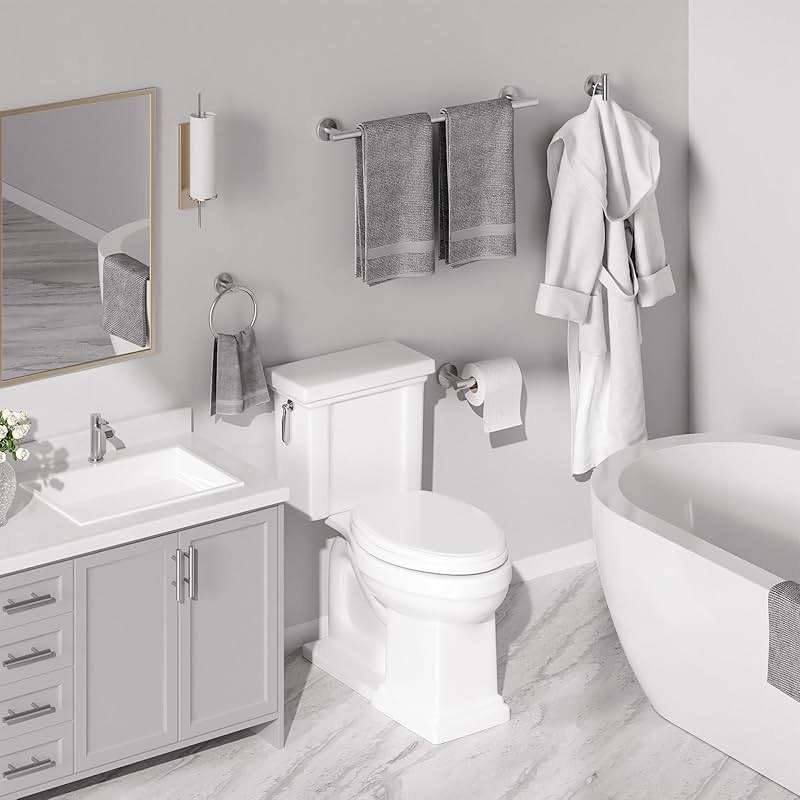USHOWER Brushed Nickel Bathroom Hardware Set, Modern 24-Inch Towel Bar Set Wall Mounted, Durable SUS304 Stainless Steel Bathroom Accessories Set, 4-Piece - Image 2