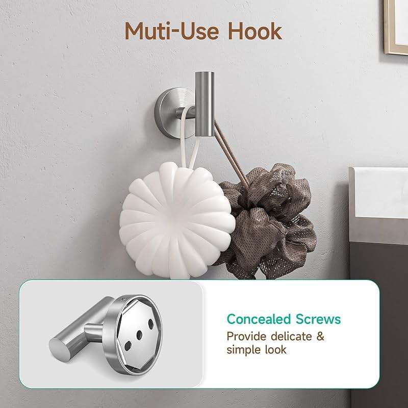 USHOWER Brushed Nickel Bathroom Hardware Set, Modern 24-Inch Towel Bar Set Wall Mounted, Durable SUS304 Stainless Steel Bathroom Accessories Set, 4-Piece - Image 8