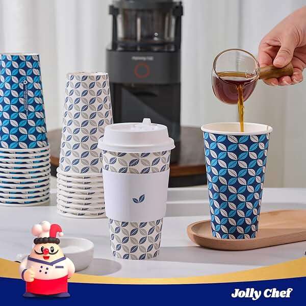 JOLLY CHEF 16 oz Coffee Cups with Lids 100 Pack, Disposable Hot Paper Coffee Cups with Lids, Sleeves and Stirrers for Christmas, Thanksgiving, Party - Image 2