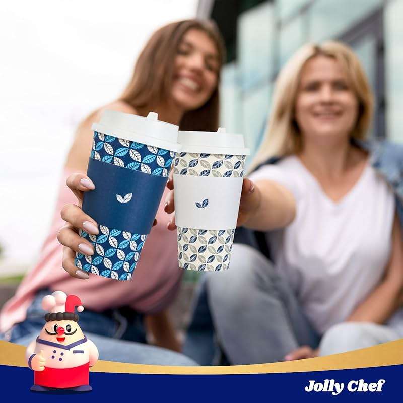 JOLLY CHEF 16 oz Coffee Cups with Lids 100 Pack, Disposable Hot Paper Coffee Cups with Lids, Sleeves and Stirrers for Christmas, Thanksgiving, Party - Image 7