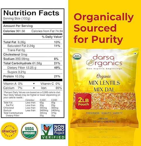 Darsa Organics Mixed Lentils (Panchratna Dal) 2lb | USDA Organic, Non-GMO, Kosher | Superfood Rich in Protein & Fiber | Great for Soup Mix, Stews, & Curries - Image 2