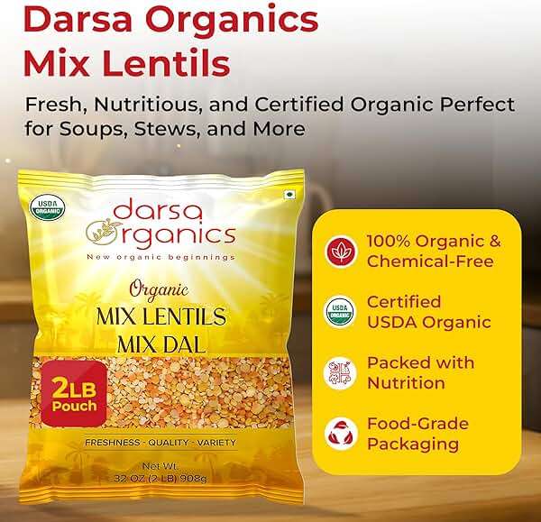 Darsa Organics Mixed Lentils (Panchratna Dal) 2lb | USDA Organic, Non-GMO, Kosher | Superfood Rich in Protein & Fiber | Great for Soup Mix, Stews, & Curries - Image 3