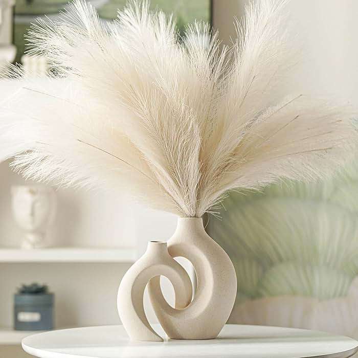 Lvases Snuggle Hollow Ceramic Vase Set of 2, Nordic Modern Boho ins Style Decorative Ceramic Aesthetic Flower Vase for Home Decor (Milky White W 6.3" X H 8.4") - Image 5