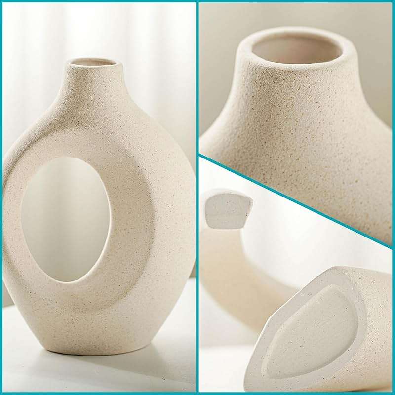 Lvases Snuggle Hollow Ceramic Vase Set of 2, Nordic Modern Boho ins Style Decorative Ceramic Aesthetic Flower Vase for Home Decor (Milky White W 6.3" X H 8.4") - Image 6