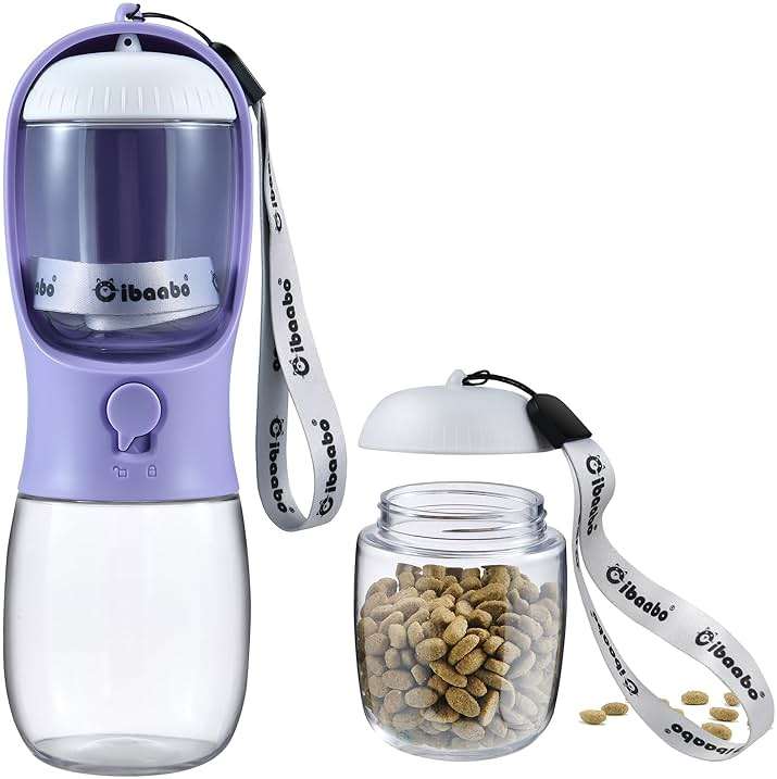 Cibaabo Dog Water Bottle with Food Container, Travel Puppy Water Bowl, Portable Pet Dispenser, Dog Stuff Accessories Items, Puppy Essentials Necessities for Yorkie Chihuahua Cat Walking and Hiking - Image 1