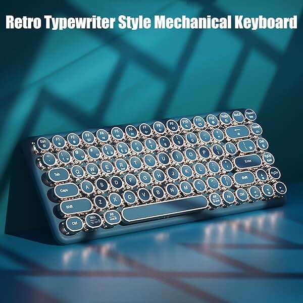 TISHLED Typewriter Keyboard Wireless 2.4GHz/Bluetooth/USB-C Wired Mechanical Gaming Keyboard Warm White LED Backlit 84-Key NKRO Hot Swappable Green Switches Retro Round Keycaps for Multi-Device - Image 3