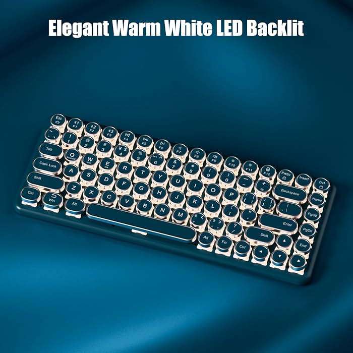 TISHLED Typewriter Keyboard Wireless 2.4GHz/Bluetooth/USB-C Wired Mechanical Gaming Keyboard Warm White LED Backlit 84-Key NKRO Hot Swappable Green Switches Retro Round Keycaps for Multi-Device - Image 5