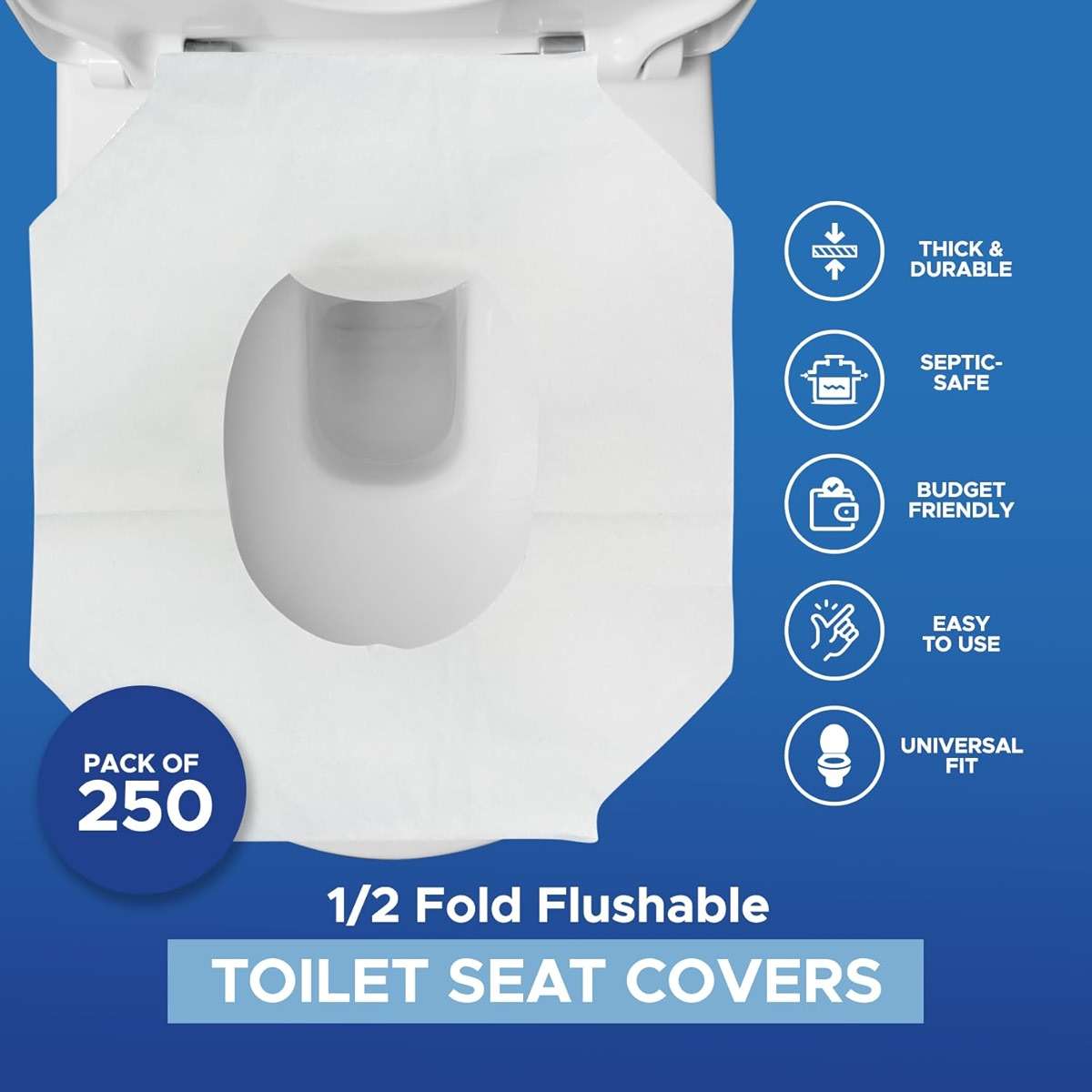 MED PRIDE Eco-Friendly Bathroom Protector Sheets - Septic Safe-Disposable Toilet Seat Covers [Pack of 250] - Flushable Toilet Seat Covers For Travel & Public Restrooms- White half-fold liners - Image 2