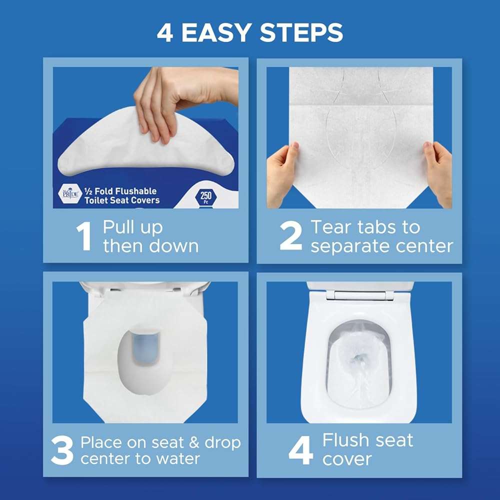 MED PRIDE Eco-Friendly Bathroom Protector Sheets - Septic Safe-Disposable Toilet Seat Covers [Pack of 250] - Flushable Toilet Seat Covers For Travel & Public Restrooms- White half-fold liners - Image 3