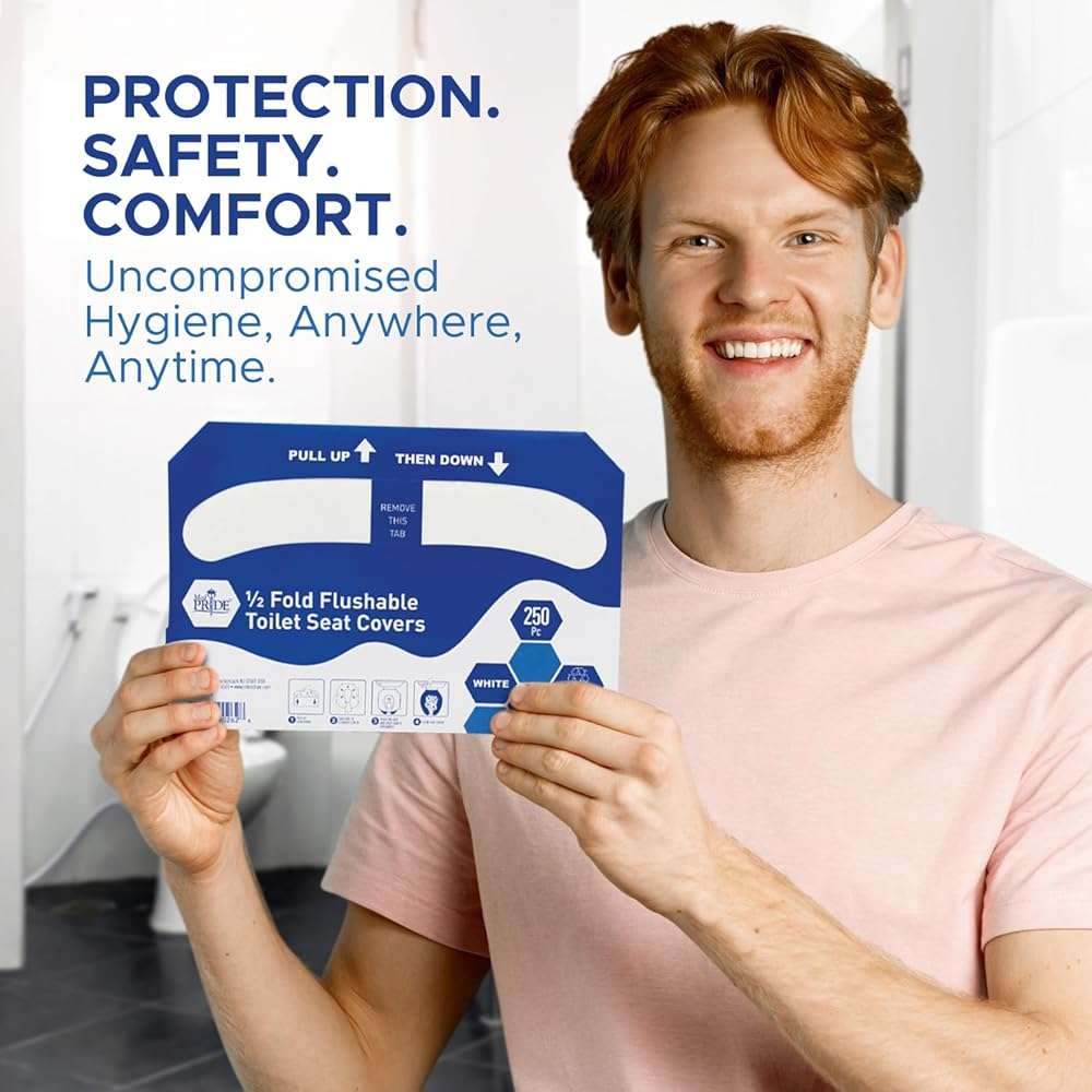 MED PRIDE Eco-Friendly Bathroom Protector Sheets - Septic Safe-Disposable Toilet Seat Covers [Pack of 250] - Flushable Toilet Seat Covers For Travel & Public Restrooms- White half-fold liners - Image 5