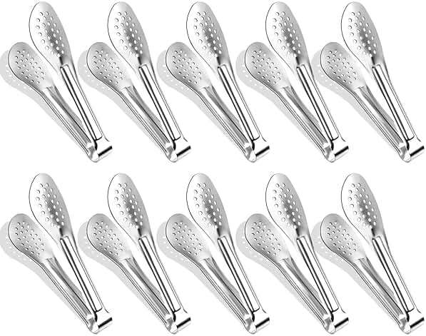 10PCS Serving Tongs, Small Kitchen Tongs,XEVOM Stainless Steel small Appetizer Tongs Mini Sugar Ice (5 Inch) - Image 1