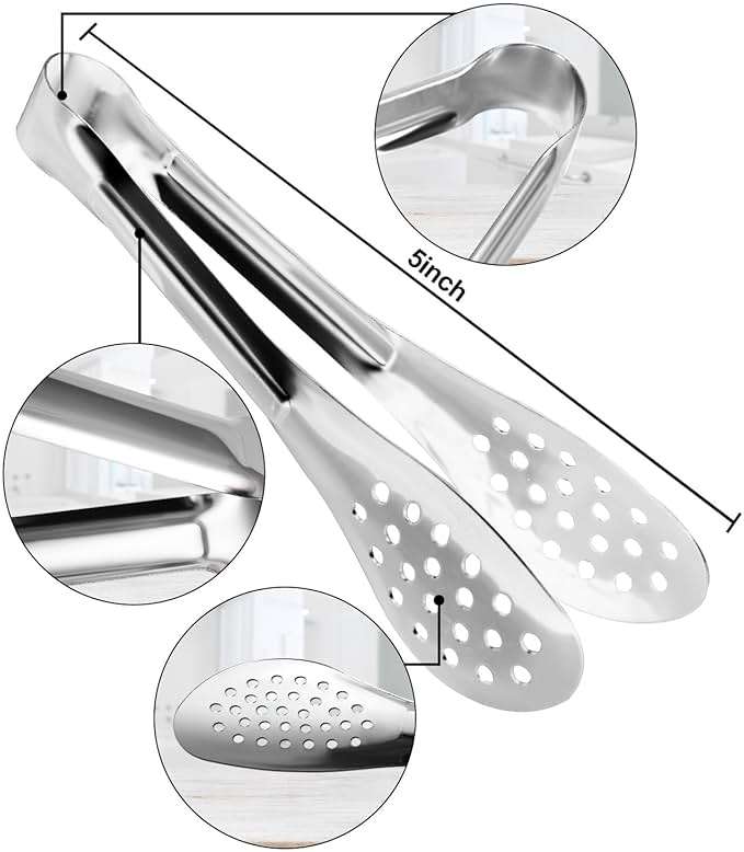 10PCS Serving Tongs, Small Kitchen Tongs,XEVOM Stainless Steel small Appetizer Tongs Mini Sugar Ice (5 Inch) - Image 3