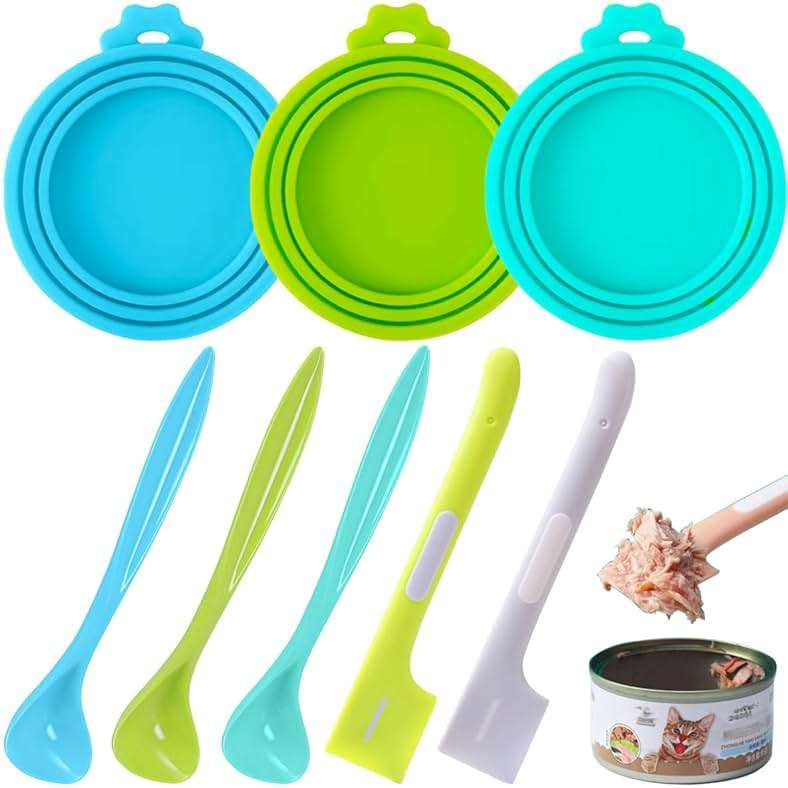Ainvhh 8 PACK Can Lids, Pet Food Can Cover and Food Mixing Spoons Food Canned Scoop, Fits Most Standard Size Dog and Cat Can Tops for Pet Cat Dog Feeding Can and Wet Food Storage - Image 1