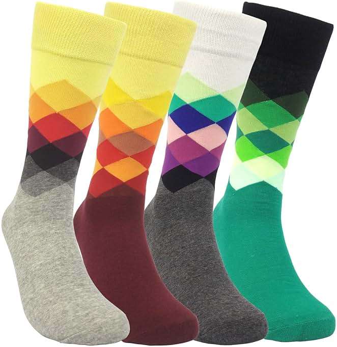 HSELL Funny Mens Colorful Dress Socks Crazy Design Argyle Striped Funky Pattern Cotton Socks for Men Gfits - Image 1