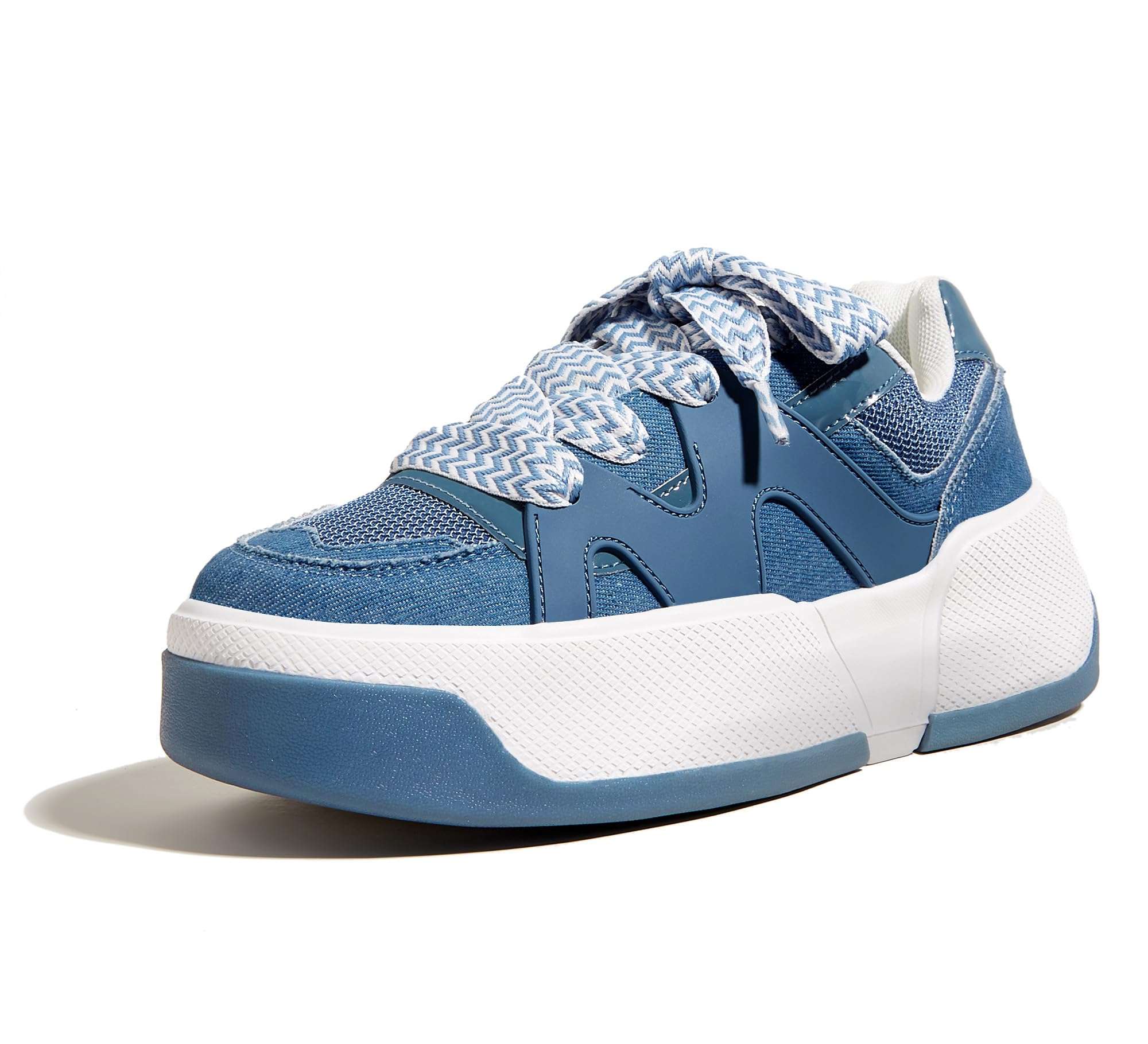 LUCKY STEP Women’s Platform Fashion Sneakers Lace up Casual Faux Leather Comfortable Thick Sole Tennis Walking Shoes - Image 1