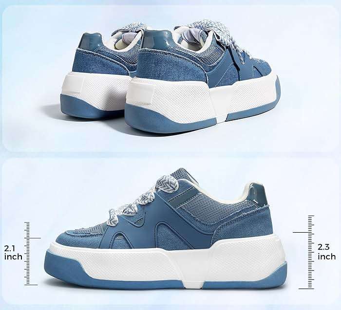 LUCKY STEP Women’s Platform Fashion Sneakers Lace up Casual Faux Leather Comfortable Thick Sole Tennis Walking Shoes - Image 2
