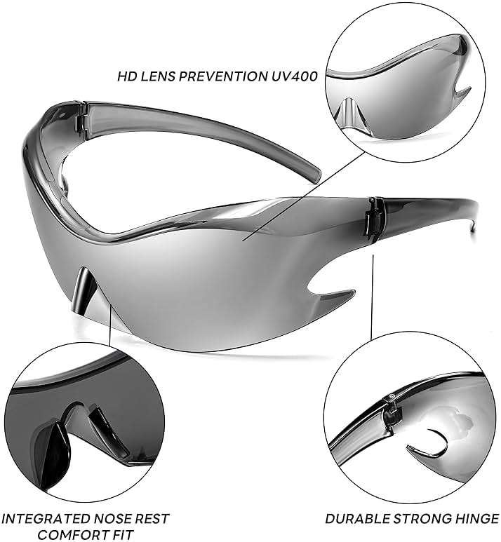 FEISEDY Futuristic Sunglasses, Fashion Alien Y2K Wrap Around for Women Men B4135 - Image 5
