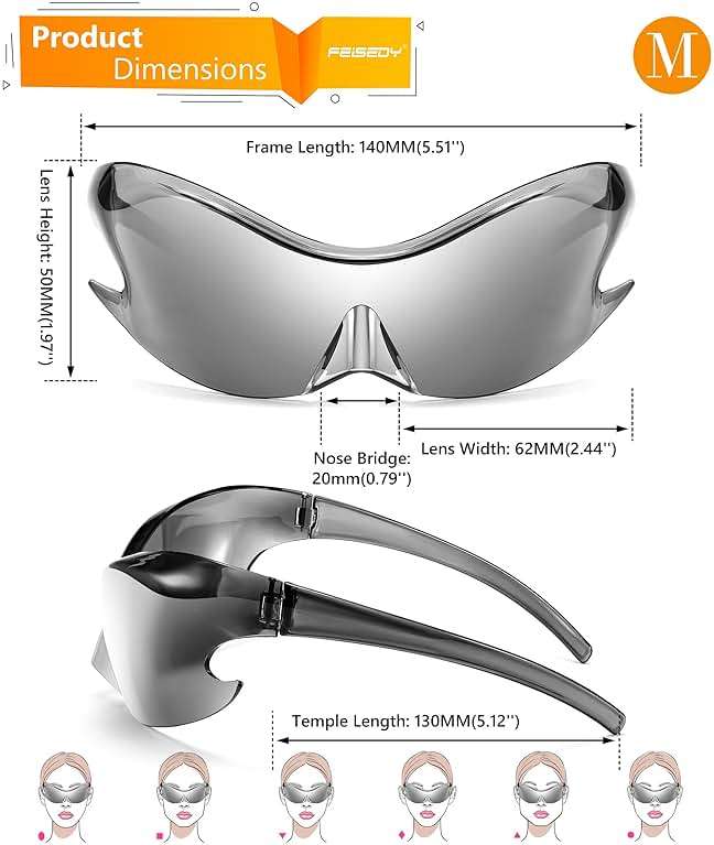 FEISEDY Futuristic Sunglasses, Fashion Alien Y2K Wrap Around for Women Men B4135 - Image 6