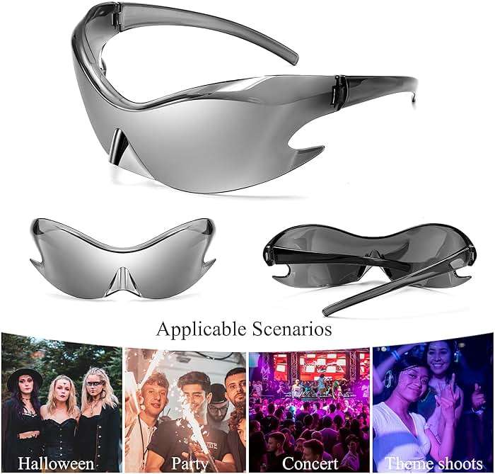 FEISEDY Futuristic Sunglasses, Fashion Alien Y2K Wrap Around for Women Men B4135 - Image 7