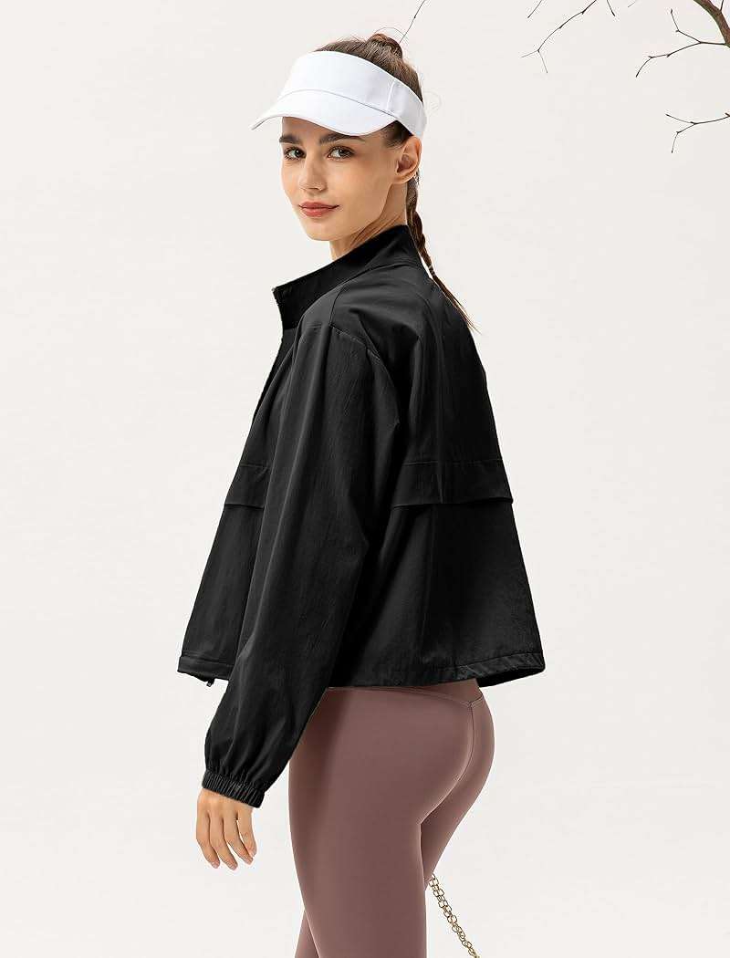 Locachy Women's Lightweight Zip Up Athletic Jacket Stand Collar Windproof Sun Protection Workout Outdoor Jacket - Image 2