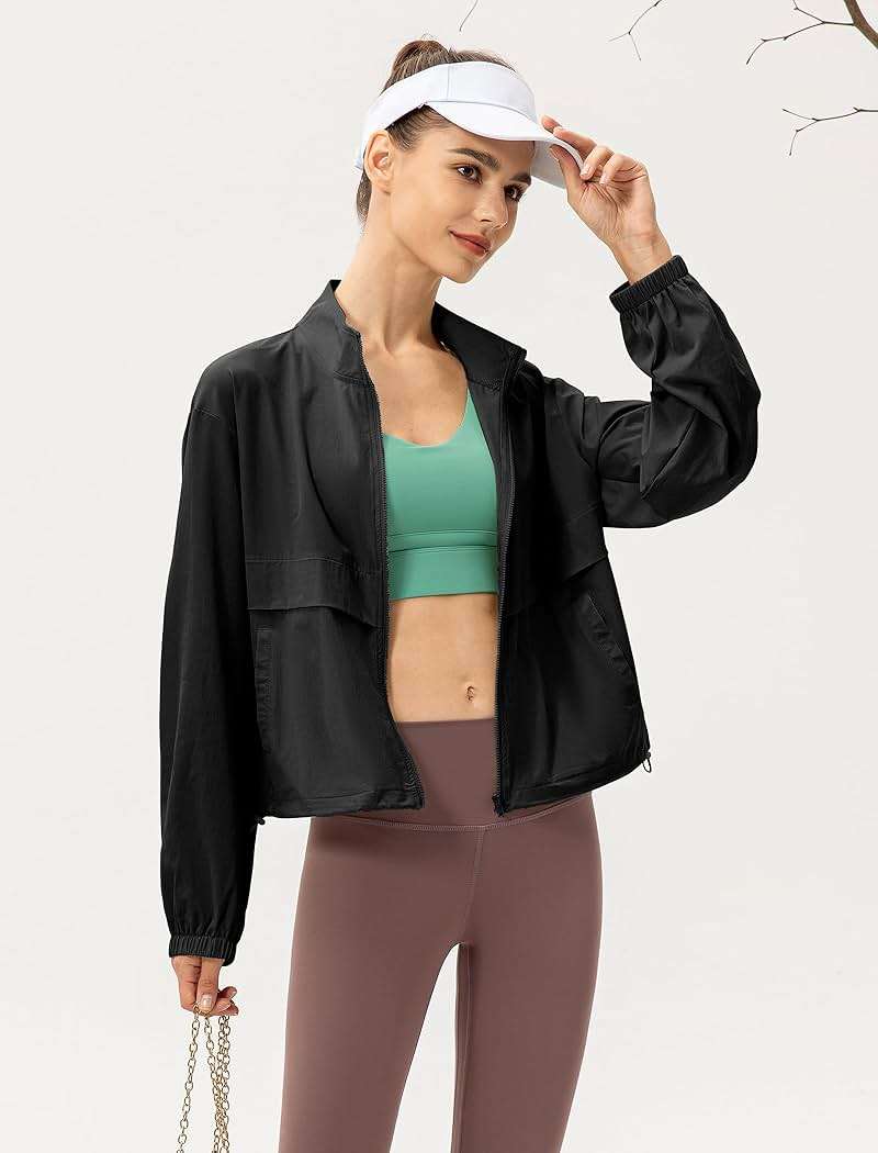 Locachy Women's Lightweight Zip Up Athletic Jacket Stand Collar Windproof Sun Protection Workout Outdoor Jacket - Image 4