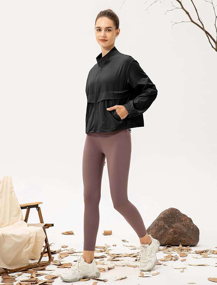 Locachy Women's Lightweight Zip Up Athletic Jacket Stand Collar Windproof Sun Protection Workout Outdoor Jacket - Image 6