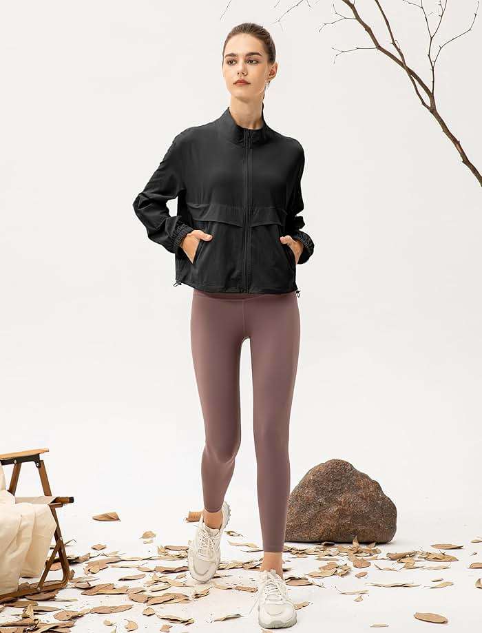 Locachy Women's Lightweight Zip Up Athletic Jacket Stand Collar Windproof Sun Protection Workout Outdoor Jacket - Image 7