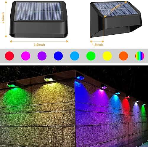 Brighter Solar Fence Lights,Solar Lights Outdoor Waterproof,Warm White and RGB 8 Colors,Dusk to Dawn Deck Light, Outdoor Lighting for Backyard/Railing/Wall/Step/Patio（12 Pack,Black） - Image 5