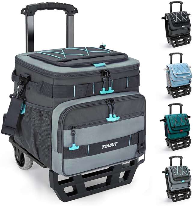 TOURIT Collapsible Cooler with Wheels, Insulated Rolling Cooler with All-Terrain Cart, Waterproof Soft Sided Cooler Bag for Beach, Picnic, Camping, Shopping, Travel - Image 1