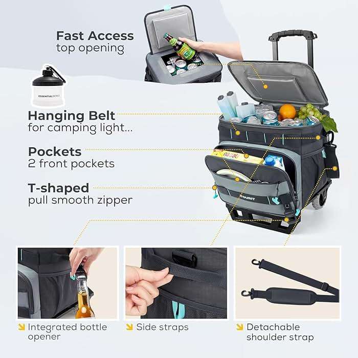 TOURIT Collapsible Cooler with Wheels, Insulated Rolling Cooler with All-Terrain Cart, Waterproof Soft Sided Cooler Bag for Beach, Picnic, Camping, Shopping, Travel - Image 6