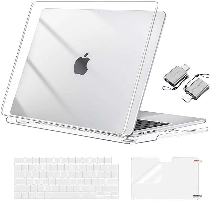 MOSISO Compatible with MacBook Air 15 inch Case M5 2026 M4 2025 M3 M2 2024 2023 A3448 A3241 A3114 A2941, Hard Shell&Keyboard Cover&Screen Film&Type C, Great for Study Travel Work, Crystal Clear - Image 1