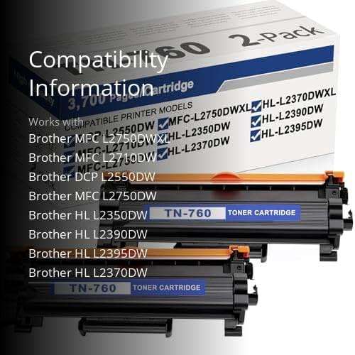TN760 Toner Cartridge Replacement for Brother TN-760 High Yield Black Toner MFC-L2710DW MFC-L2750DW HL-L2350DW HL-L2395DW DCP-L2550DW Printer 2-Pack - Image 3