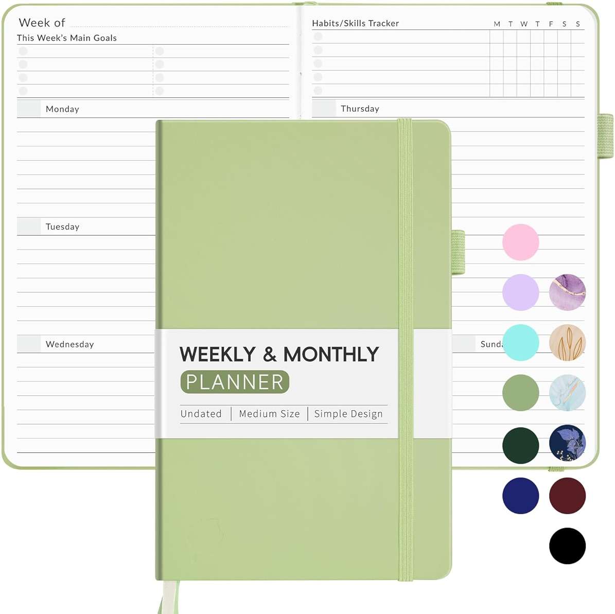 Undated Weekly Planner for 2026, Forvencer Simplified Weekly & Monthly Calendar Planner, Cute Daily Organizer Notebook, Agenda Journal to Track Goals & Tasks, Start Anytime, A5 Size, Olive Green - Image 1