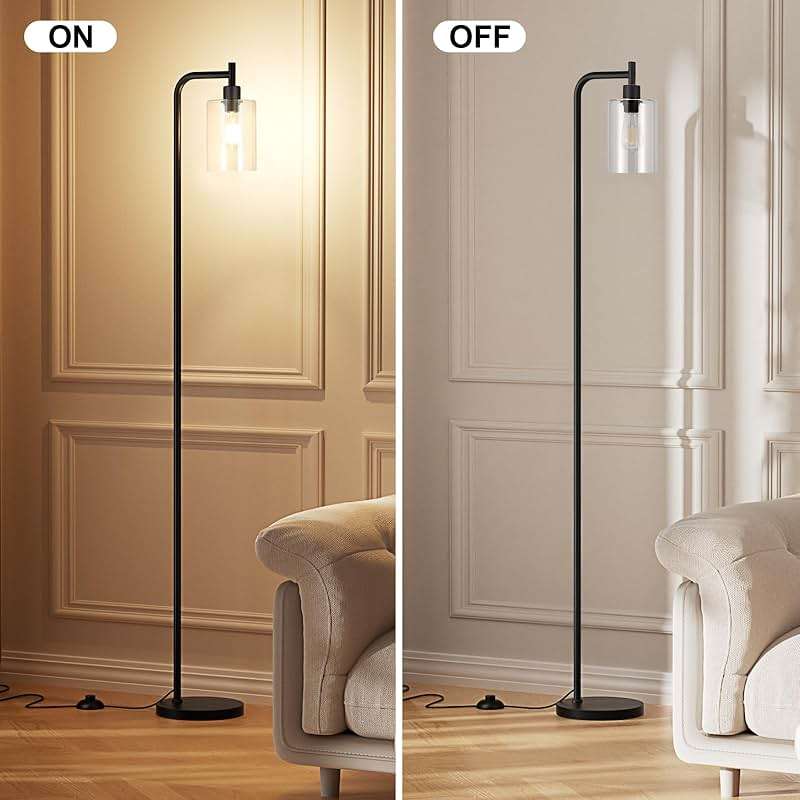 Ziisee Industrial Floor Lamp with Glass Shade - Black, LED Bulbs, Foot Pedal Switch, Easy Assembly - Image 4