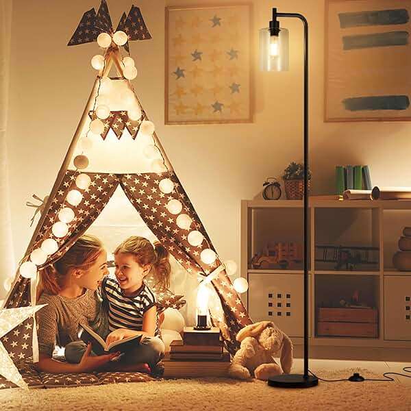 Ziisee Industrial Floor Lamp with Glass Shade - Black, LED Bulbs, Foot Pedal Switch, Easy Assembly - Image 5